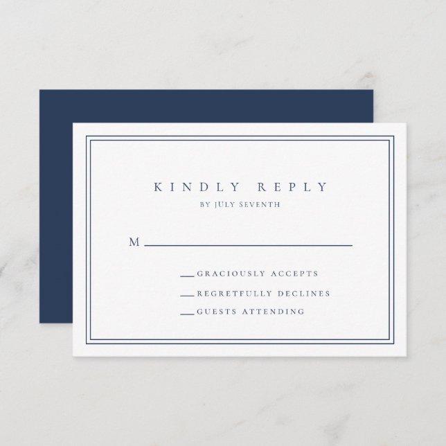 Navy Blue Modern Minimalist Wedding RSVP Card (Front/Back)