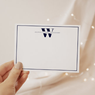 Navy Blue Modern Monogram Couple Stationery Card