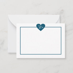 Navy Blue Modern Monogram Heart Card