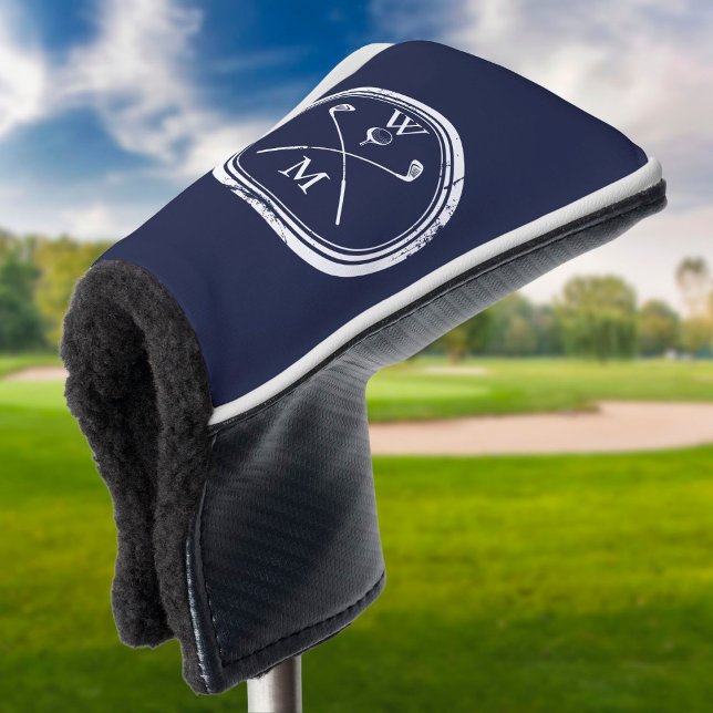 Navy Blue Modern Monogram Initials Golf Head Cover (Creator Uploaded)
