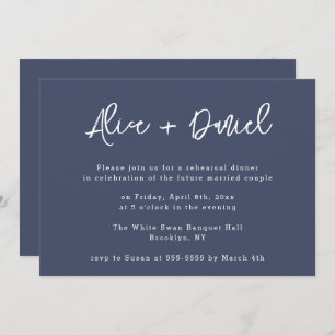 Navy Blue Modern Names Rehearsal Dinner Invitation