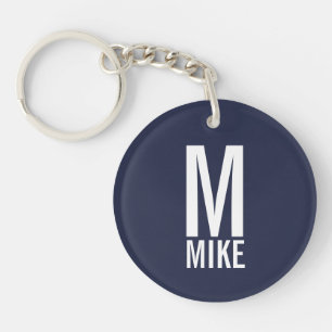 Navy Blue Modern Personalised Monogram and Name Key Ring