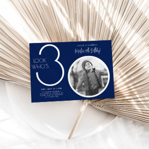 Navy Blue Modern Photo 30th Birthday Invitation
