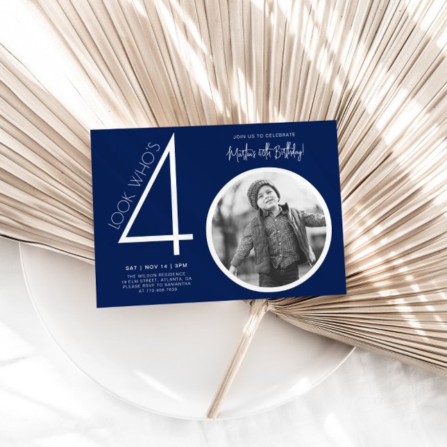 Navy Blue Modern Photo 40th Birthday Invitation (Creator Uploaded)