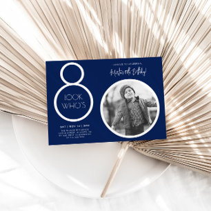 Navy Blue Modern Photo 80th Birthday Invitation