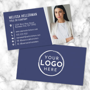 Navy Blue Modern Photo Logo Professional Business Card