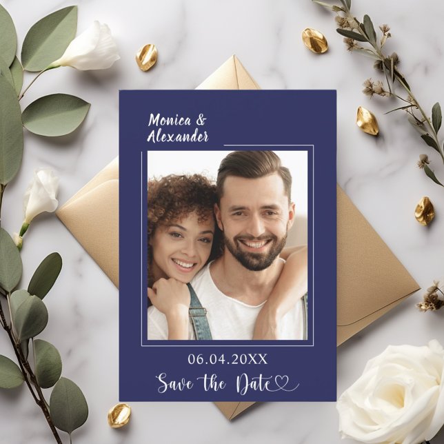 Navy blue modern photo wedding Save the Date (Creator Uploaded)