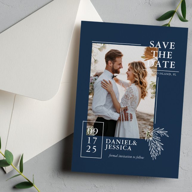 Navy Blue Modern Photo Wedding Save The Date  (Creator Uploaded)