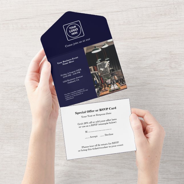 Navy Blue Modern | Professional Business  All In One Invitation (Tearaway)