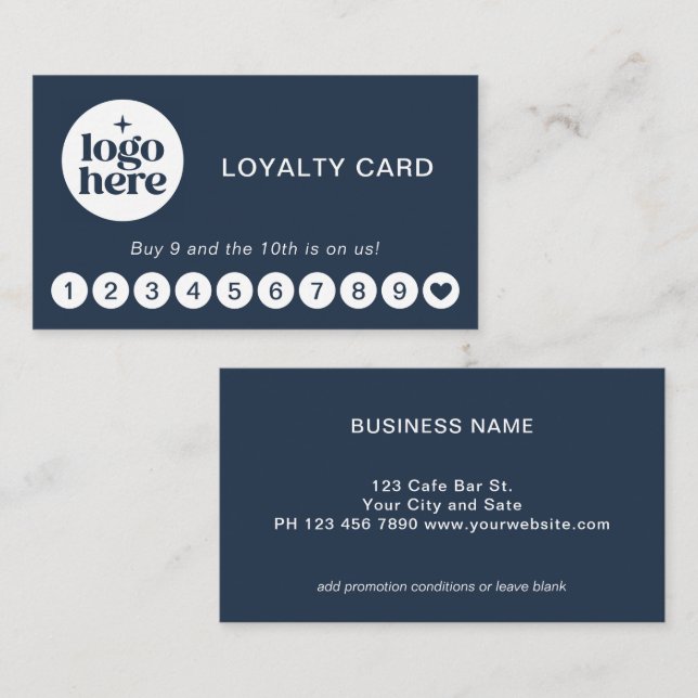 Navy Blue Modern Professional Logo Loyalty Card (Front/Back)