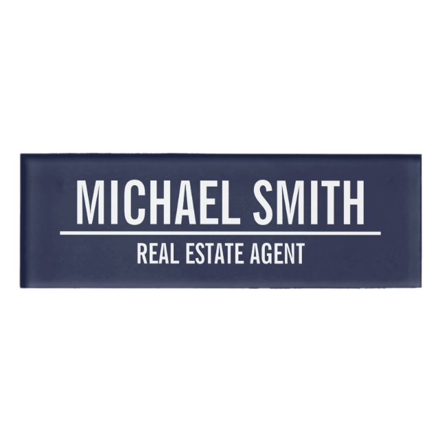 Navy Blue Modern Professional Personalised Name Tag (Front)