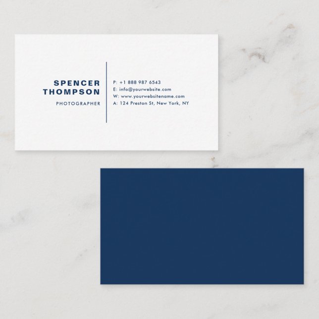 Navy Blue Modern Sans Serif Typography Minimalist Business Card (Front/Back)