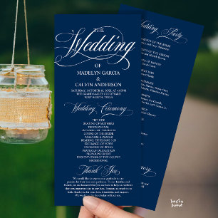 Navy Blue Modern Script All In One Wedding Programme