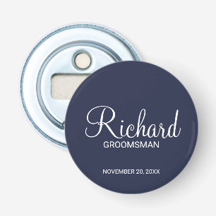 Navy Blue Modern Script Personalised Groomsman Bottle Opener