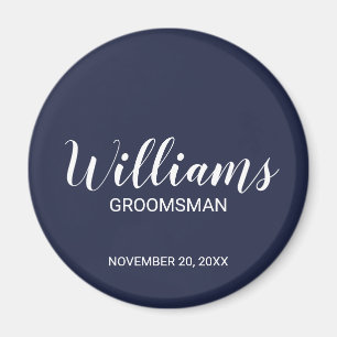 Navy Blue Modern Script Personalised Groomsman Magnet