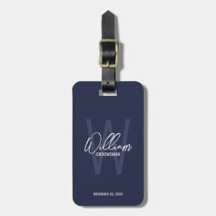 Navy Blue Modern Script Personalised Groomsmen Luggage Tag