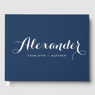 Navy Blue Modern Script Wedding Guestbook