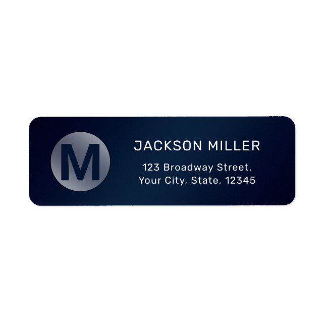Navy blue modern simple monogram return address (Front)