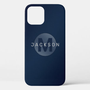 Navy blue modern simple personalised monogram iPhone 12 case