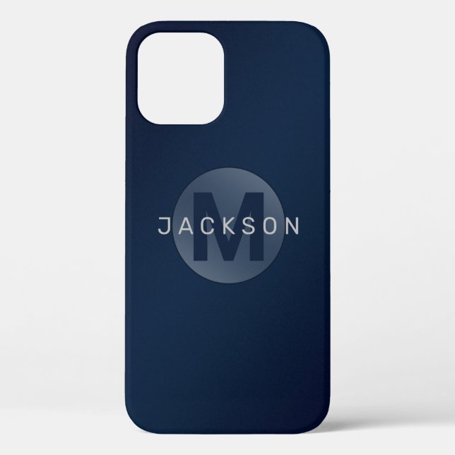 Navy blue modern simple personalised monogram Case-Mate iPhone case (Back)