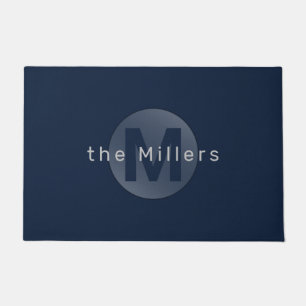 Navy blue modern simple personalised monogram door doormat