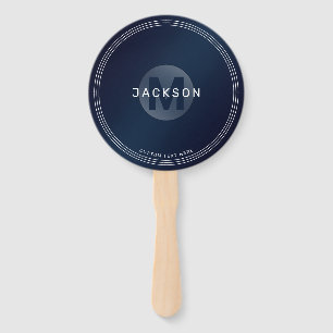 Navy blue modern simple personalised monogram hand fan