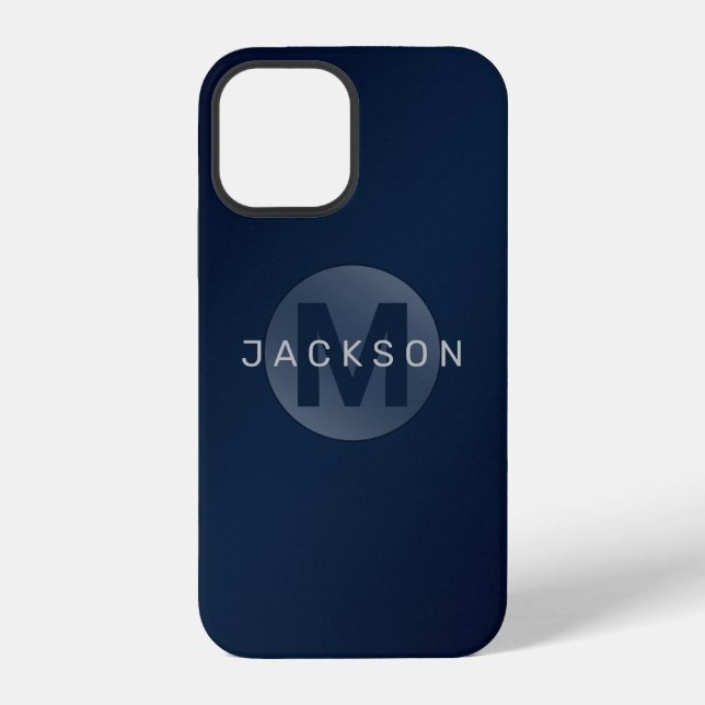 Navy blue modern simple personalised monogram iPhone case (Back)