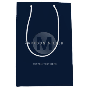 Navy blue modern simple personalised monogram medi medium gift bag
