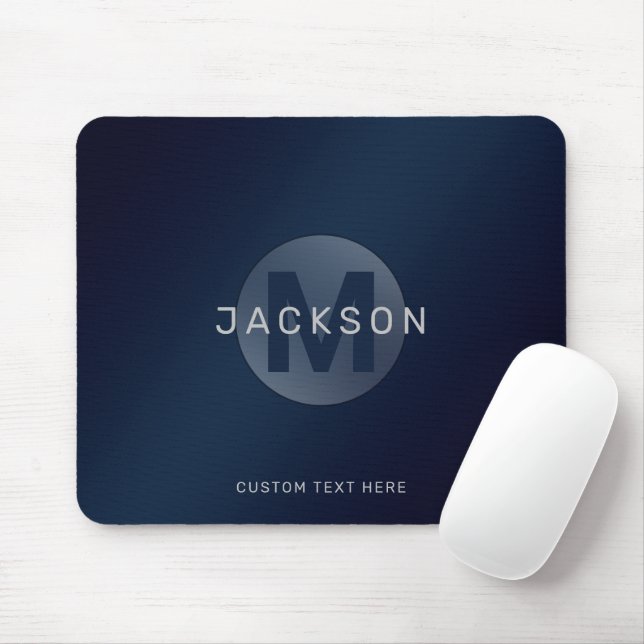 Navy blue modern simple personalised monogram mous mouse mat (With Mouse)