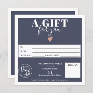 Navy blue modern square gift certificate logo