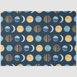 Navy Blue Modern Sun n Moon Abstract Decoupage Tissue Paper