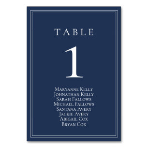 Navy Blue Modern Table Number with Seating Chart