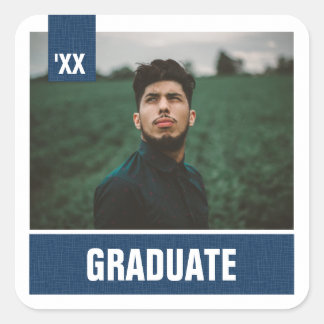 Navy Blue Modern Textured Photo Graduation Square Sticker