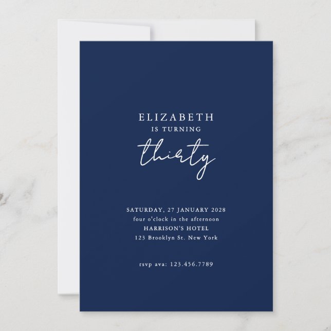 Navy Blue Modern Thirty Photo Birthday Party Invitation (Front)