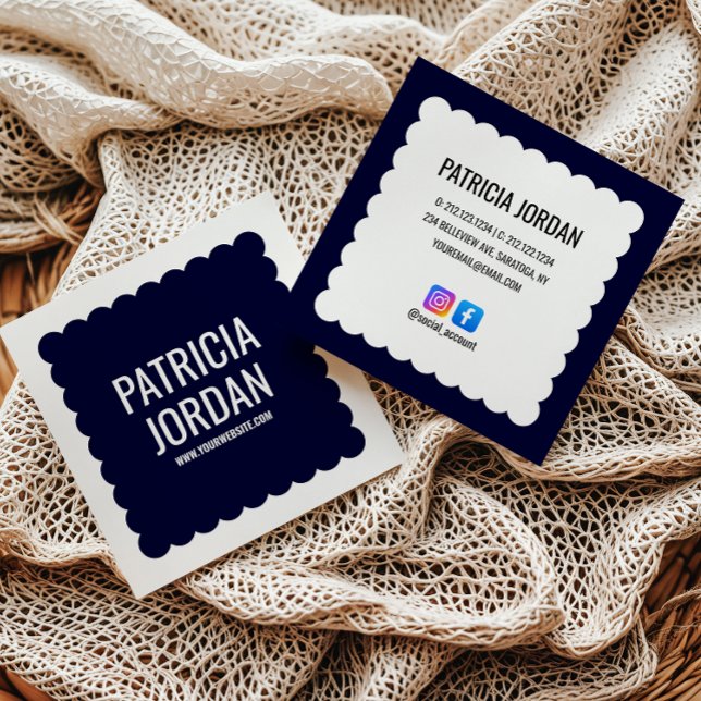 Navy Blue modern Wave Simple Social Media Icon Square Business Card (Creator Uploaded)