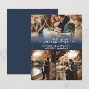 Navy Blue Modern Wedding Photo Save The Date Cards