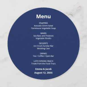 Navy Blue Modern Wedding Round Menu