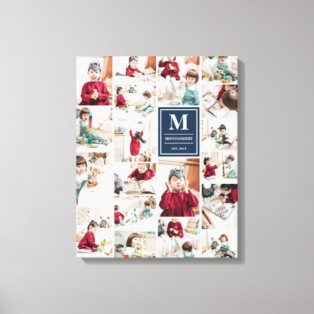 Navy Blue Monogram 19 Pictures Photo Collage Canvas Print (Front)