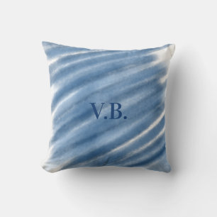 Navy blue monogram add name letter watercolor  cushion
