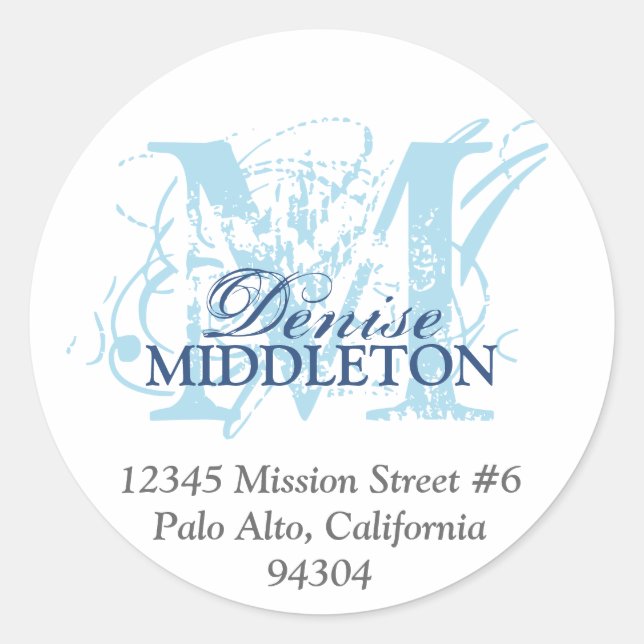 Navy blue monogram antique grunge address label (Front)