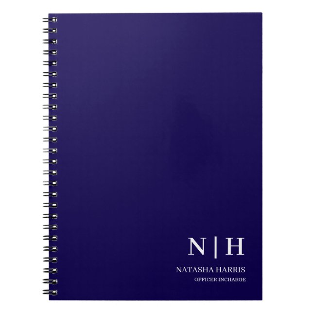 Navy Blue Monogram Business Classic Gift notebook (Front)