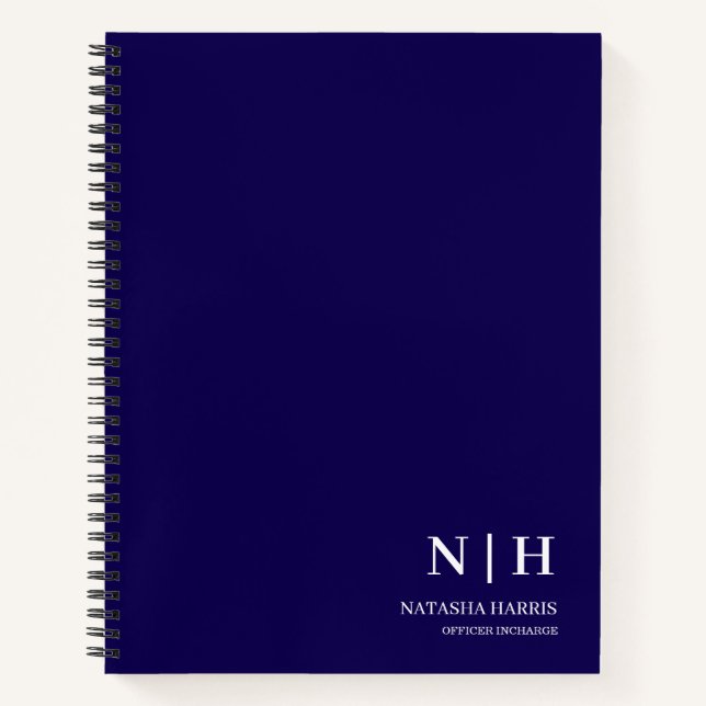 Navy Blue Monogram Business Elegant Gift notebook (Front)