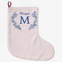 Navy Blue Monogram Crest On Blush Pink