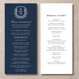 Navy Blue Monogram Crest Wedding Program