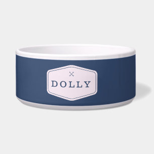 Navy Blue Monogram Dog Bowl