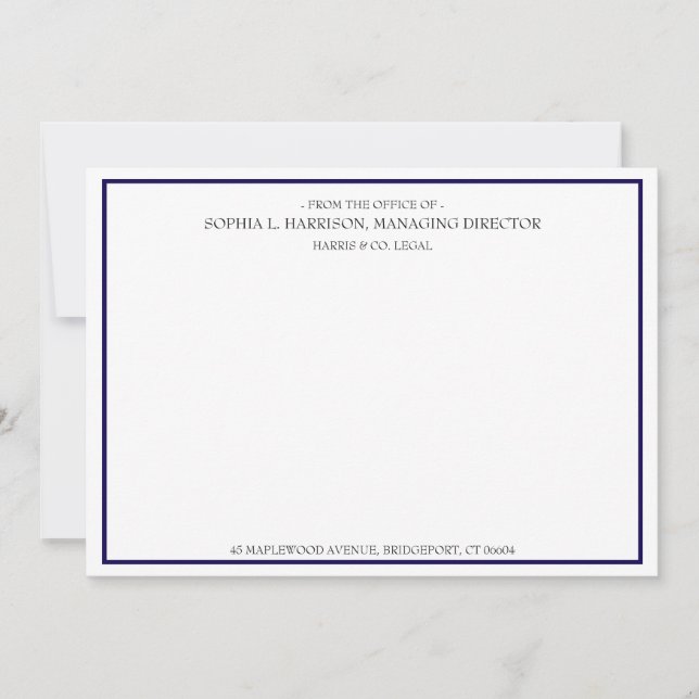 Navy Blue Monogram From Desk Note Card (Front)