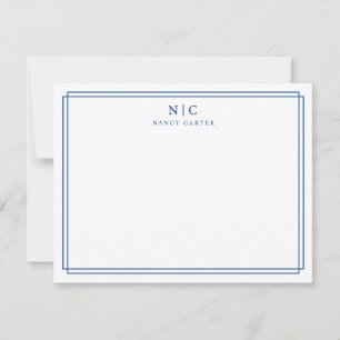 Navy Blue Monogram Geometric Border Card
