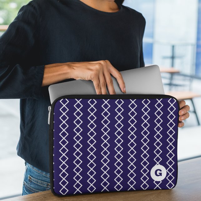 Navy Blue Monogram Geometric Laptop Sleeve (Creator Uploaded)