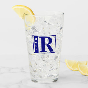 Navy Blue Monogram Glass
