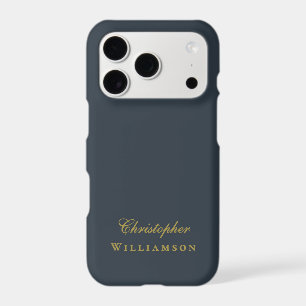 Navy Blue Monogram Gold Name Minimalist Chic Men
